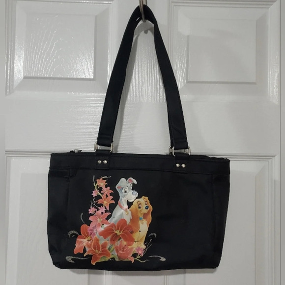 Disney Lady and The Tramp Black Nylon Shoulder Bag/Purse - Picture 1 of 15